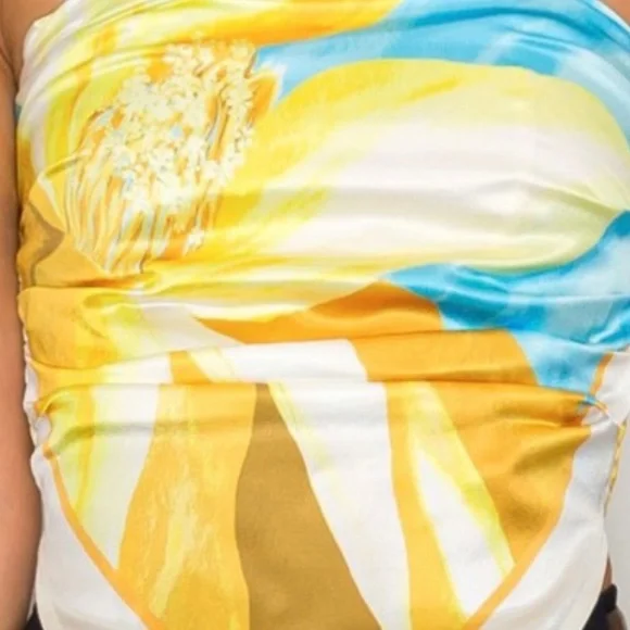 STRAPLESS ABSTRACT SATIN EFFECT SCARF TOP - Picture 8 of 13